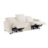 Seira 3 Seater Power Reclining Sofa w USB | Beige Chenille | Black Wood