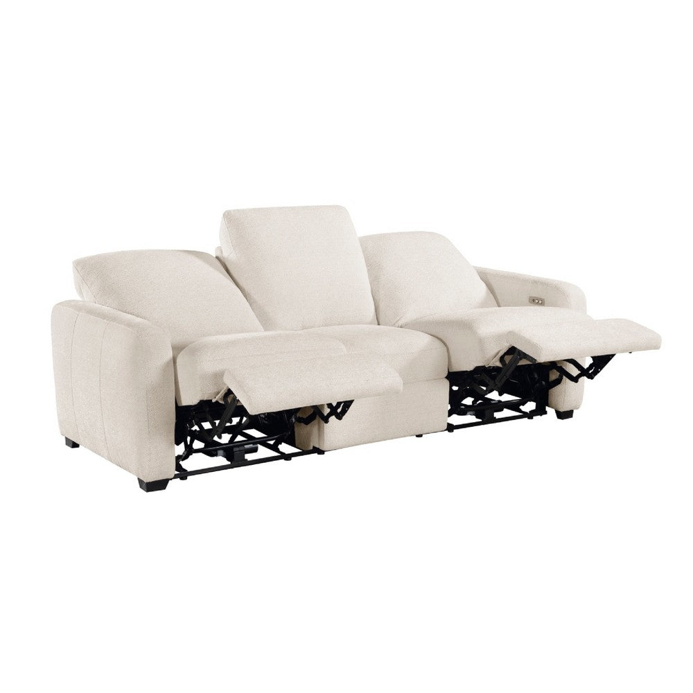 Seira 3 Seater Power Reclining Sofa w USB | Beige Chenille | Black Wood