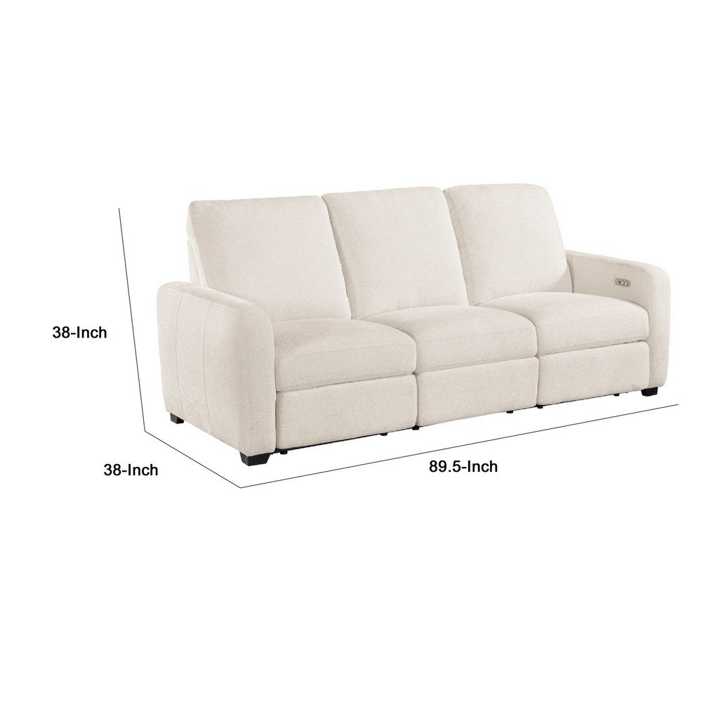 Seira 3 Seater Power Reclining Sofa w USB | Beige Chenille | Black Wood