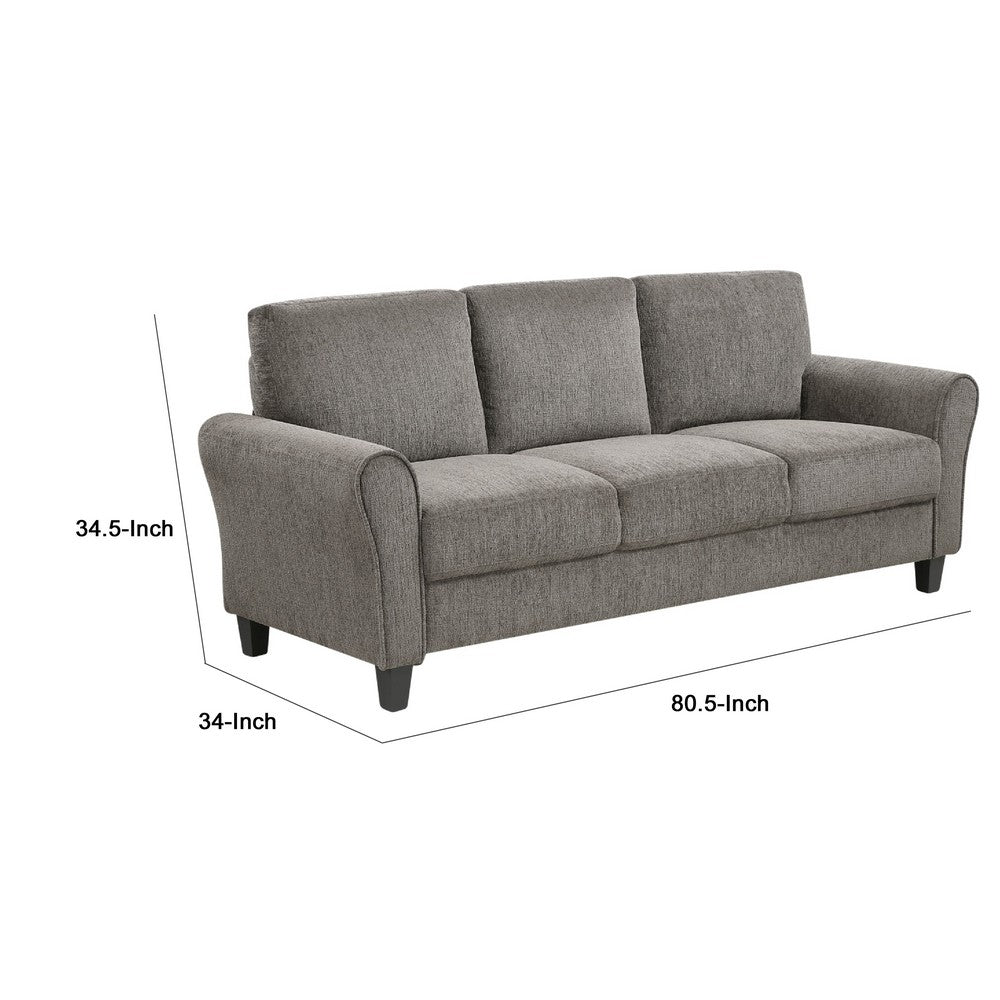 Leroi 3 Seater Sofa | Brown Chenille Padded Seats & Rolled Arms