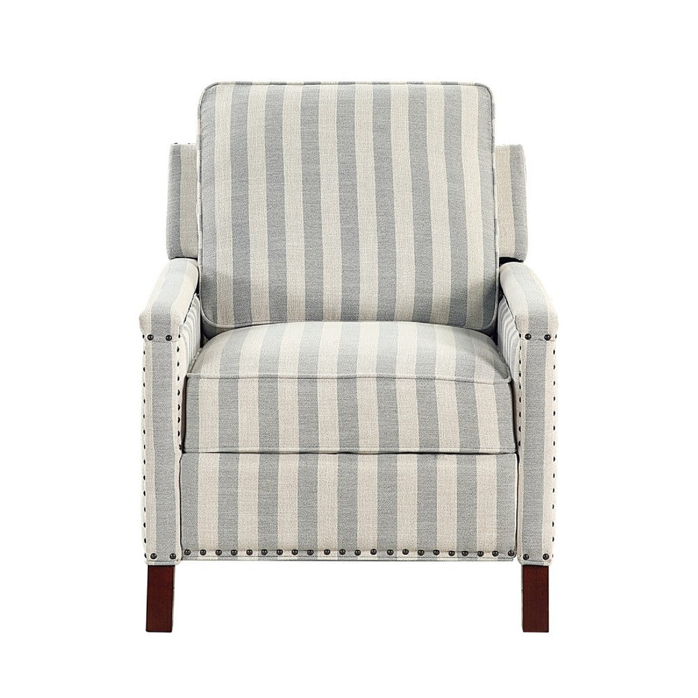 Claire Manual Reclining Chair | Beige & Gray Striped Pattern Polyester