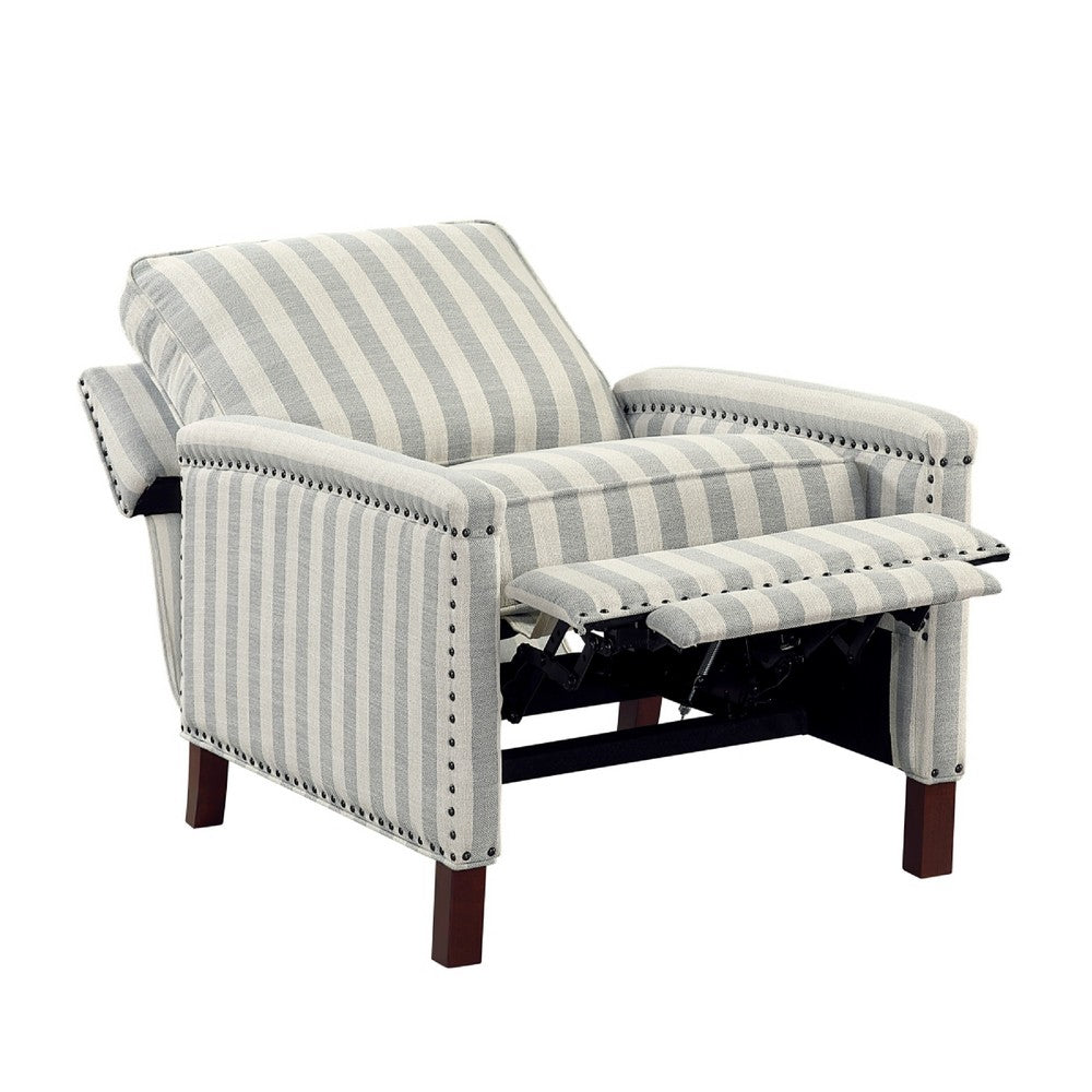 Claire Manual Reclining Chair | Beige & Gray Striped Pattern Polyester