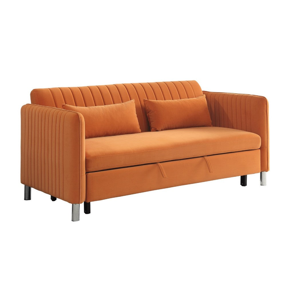 Elina Convertible Pull Out Bed Sofa | 2 Pillows | Drop Back | Orange Velvet