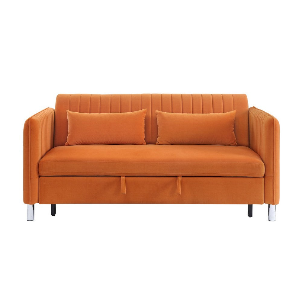 Elina Convertible Pull Out Bed Sofa | 2 Pillows | Drop Back | Orange Velvet