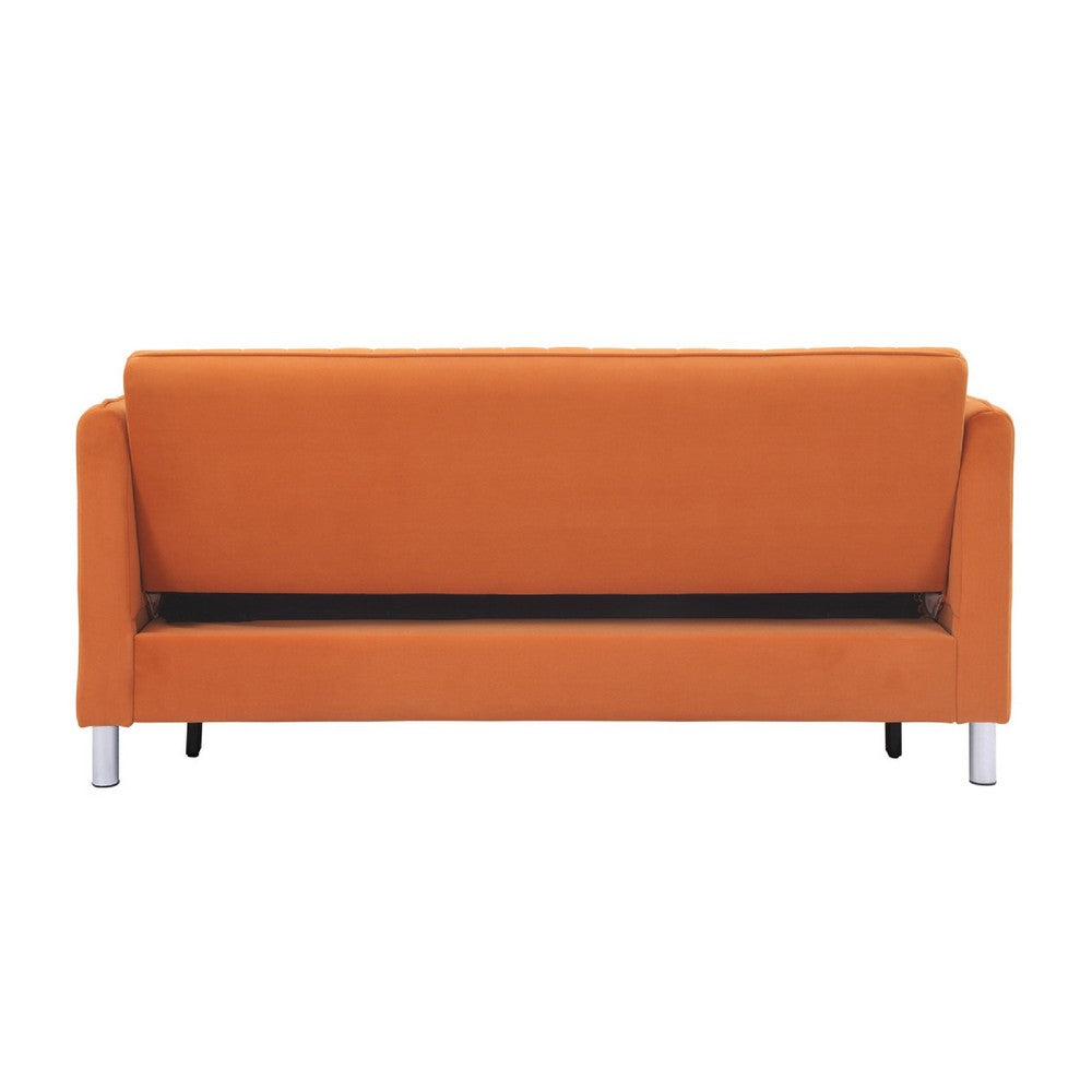 Elina Convertible Pull Out Bed Sofa | 2 Pillows | Drop Back | Orange Velvet