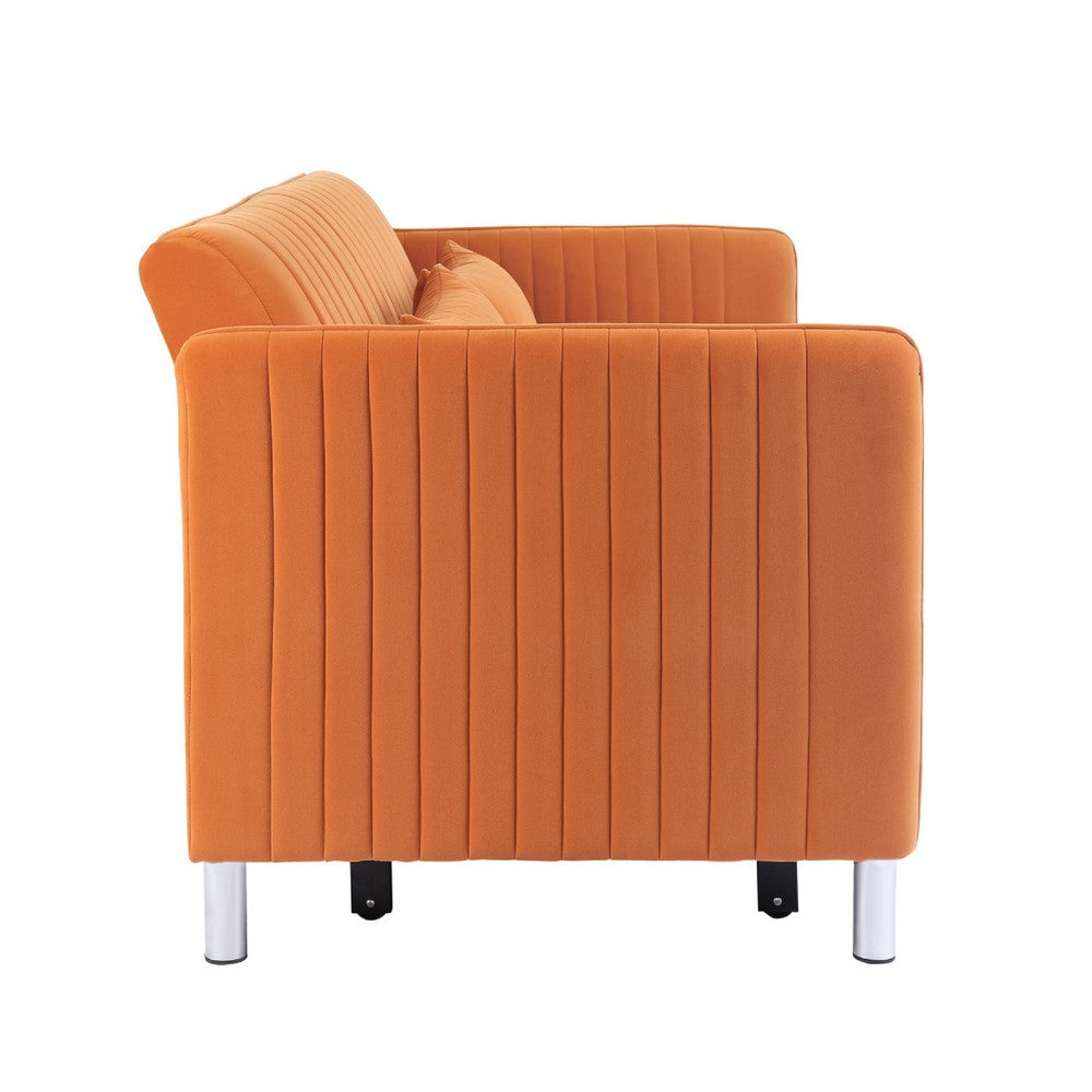 Elina Convertible Pull Out Bed Sofa | 2 Pillows | Drop Back | Orange Velvet