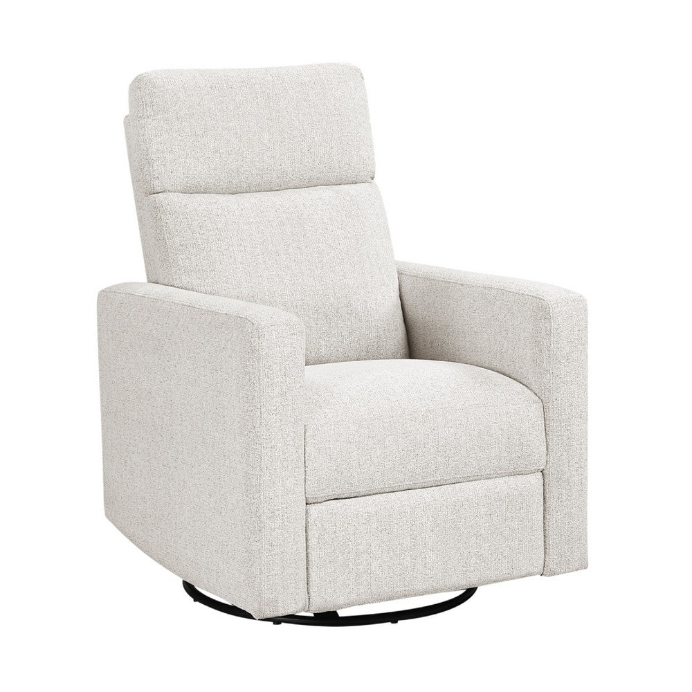Yujo Manual Swivel Glider Reclining Chair | White Chenille Removable Back