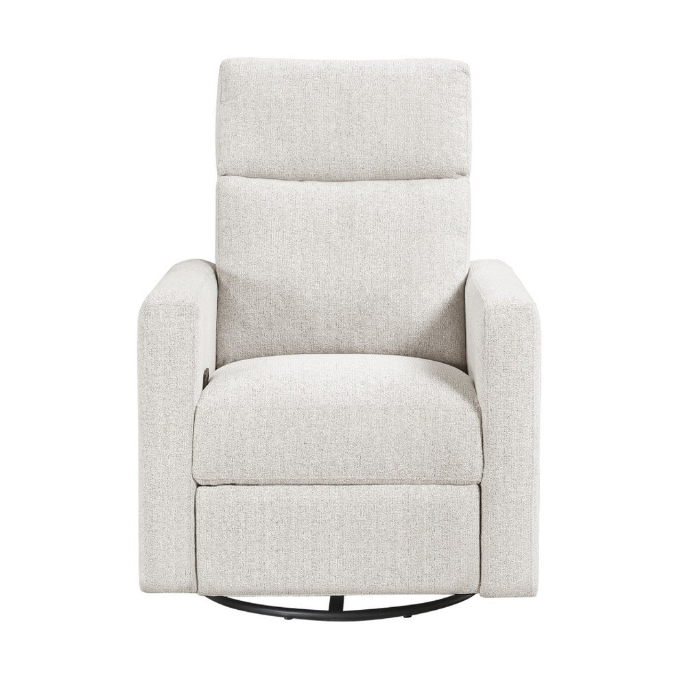 Yujo Manual Swivel Glider Reclining Chair | White Chenille Removable Back