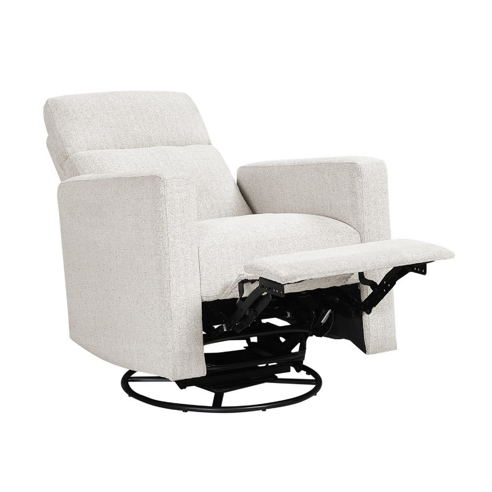 Yujo Manual Swivel Glider Reclining Chair | White Chenille Removable Back