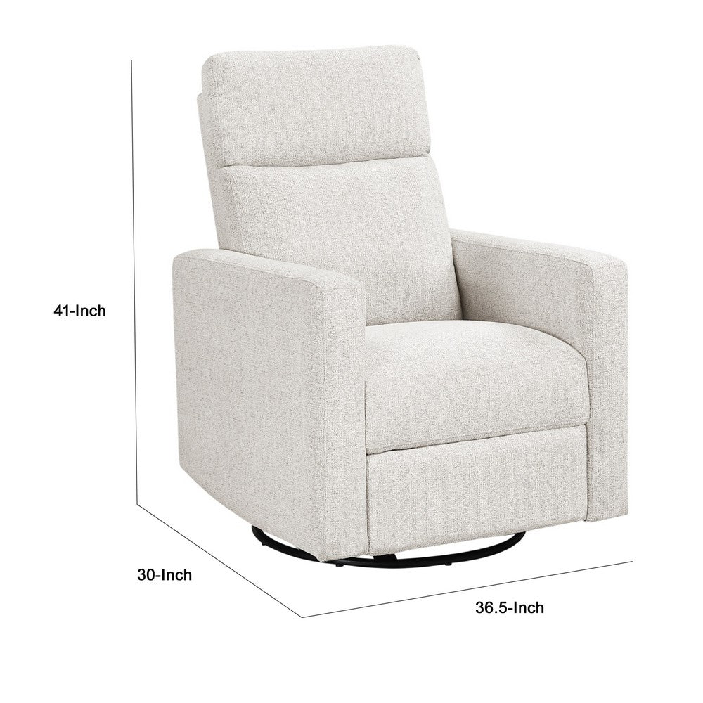 Yujo Manual Swivel Glider Reclining Chair | White Chenille Removable Back