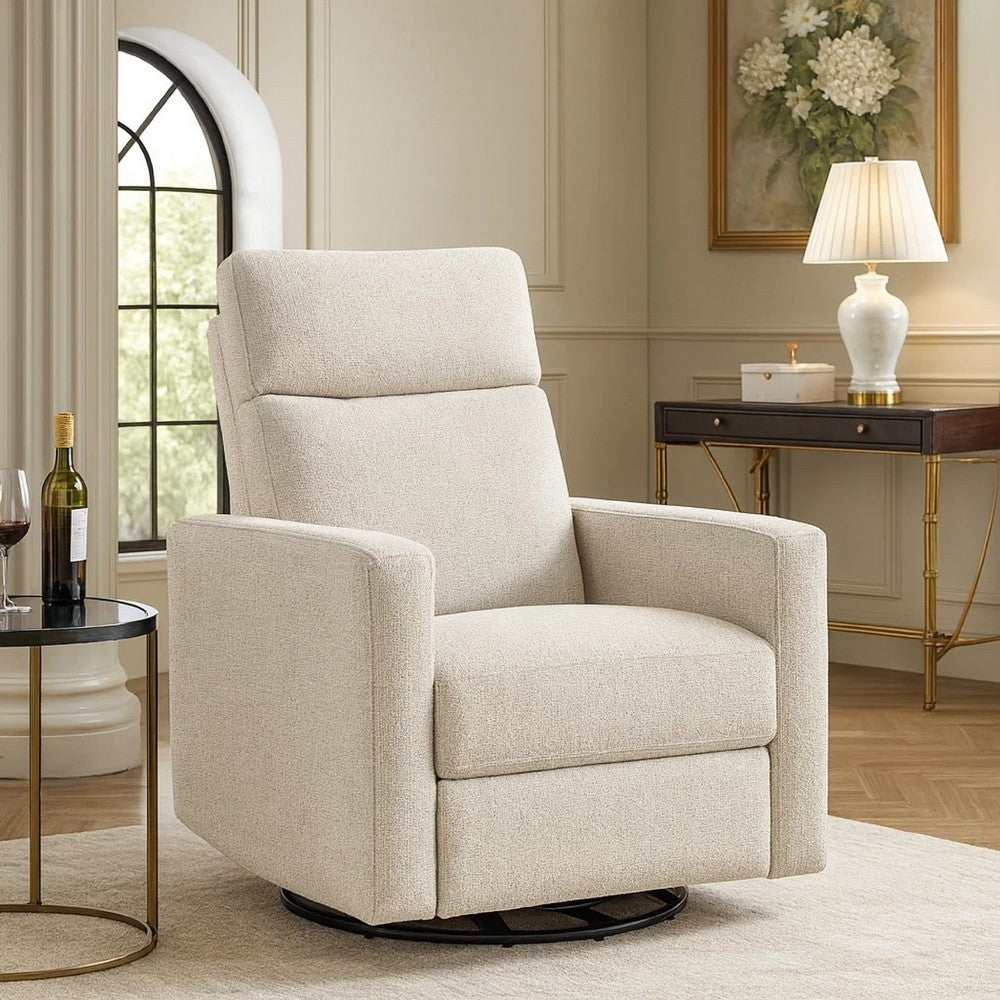 Yujo Manual Swivel Glider Reclining Chair | White Chenille Removable Back