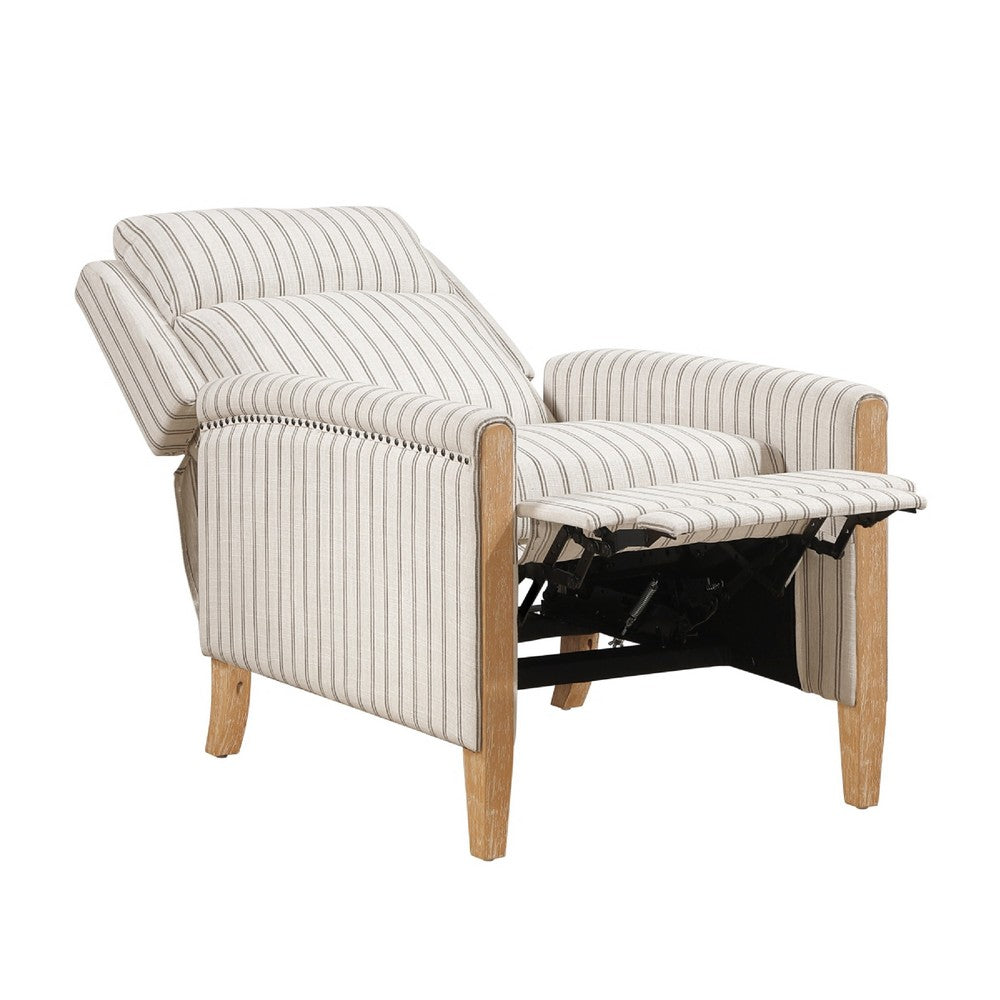 Bex Manual Push Back Recliner Club Chair | White Gray Striped Polyester