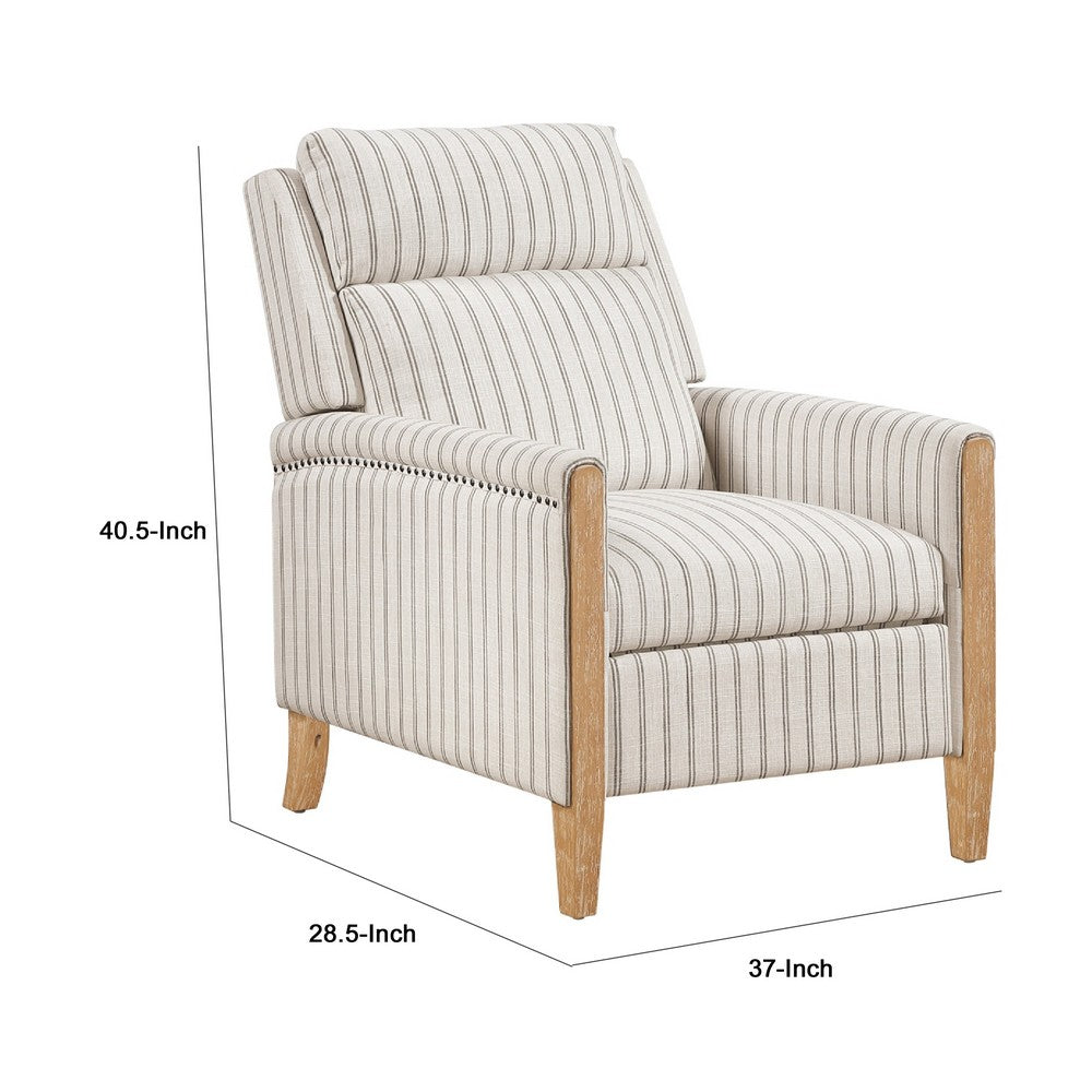 Bex Manual Push Back Recliner Club Chair | White Gray Striped Polyester