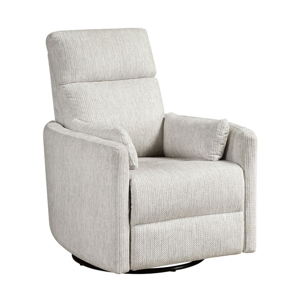 Liny Swivel Manual Glider Reclining Chair w 2 Pillows | Beige Microfiber