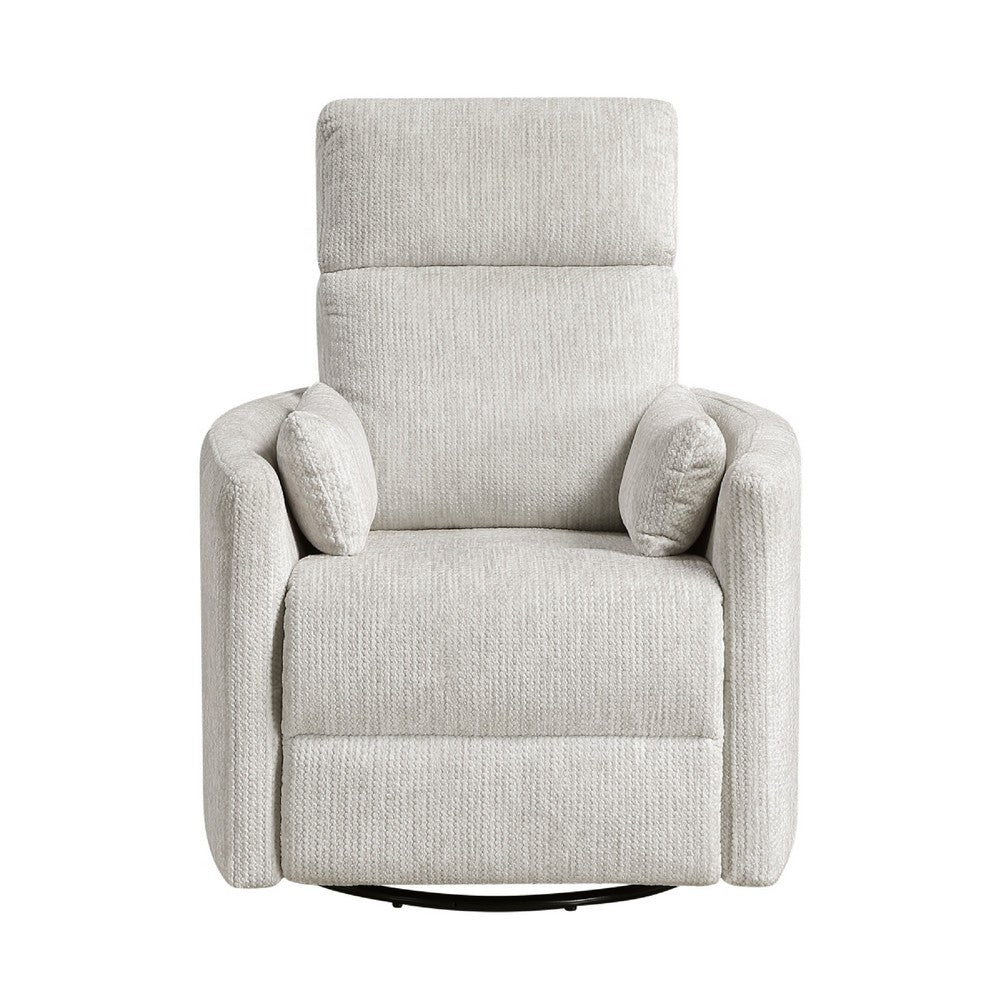 Liny Swivel Manual Glider Reclining Chair w 2 Pillows | Beige Microfiber