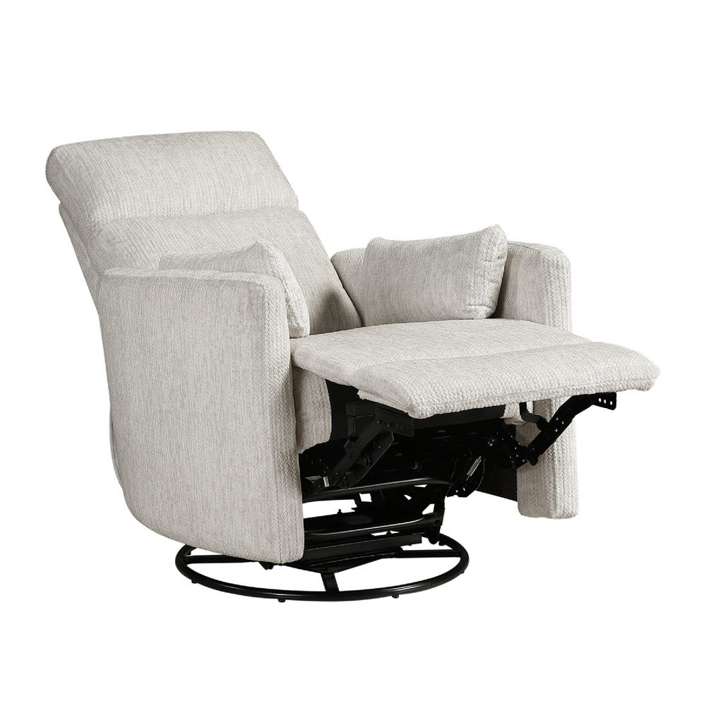 Liny Swivel Manual Glider Reclining Chair w 2 Pillows | Beige Microfiber