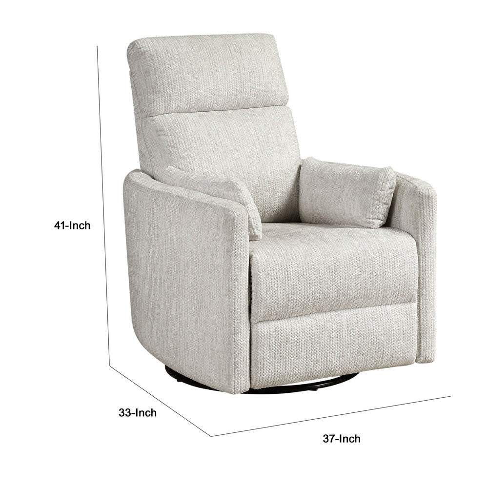 Liny Swivel Manual Glider Reclining Chair w 2 Pillows | Beige Microfiber