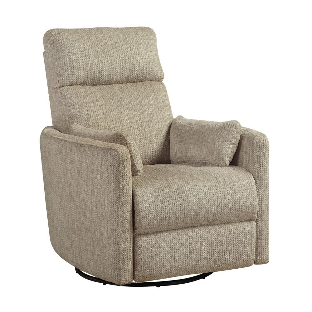 Liny Swivel Manual Glider Reclining Chair w 2 Pillows | Brown Microfiber