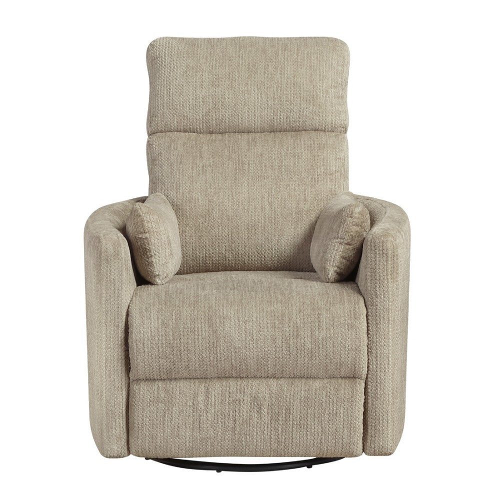 Liny Swivel Manual Glider Reclining Chair w 2 Pillows | Brown Microfiber