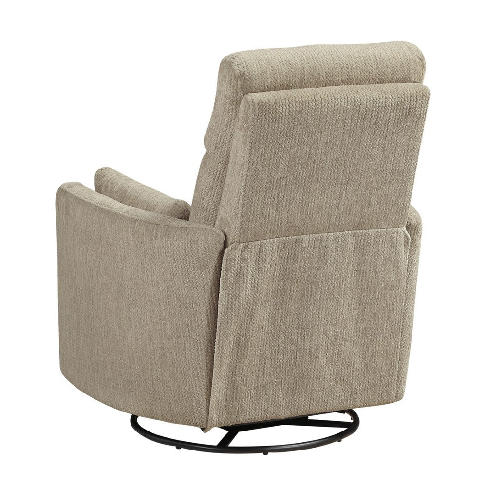 Liny Swivel Manual Glider Reclining Chair w 2 Pillows | Brown Microfiber