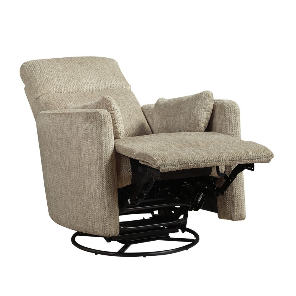 Liny Swivel Manual Glider Reclining Chair w 2 Pillows | Brown Microfiber