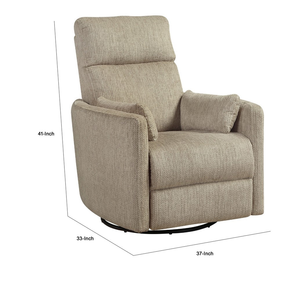 Liny Swivel Manual Glider Reclining Chair w 2 Pillows | Brown Microfiber