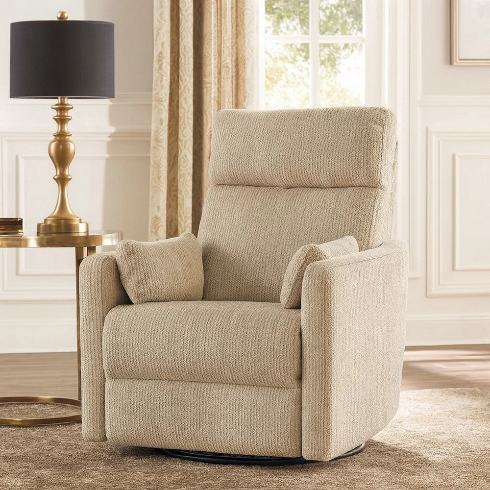 Liny Swivel Manual Glider Reclining Chair w 2 Pillows | Brown Microfiber