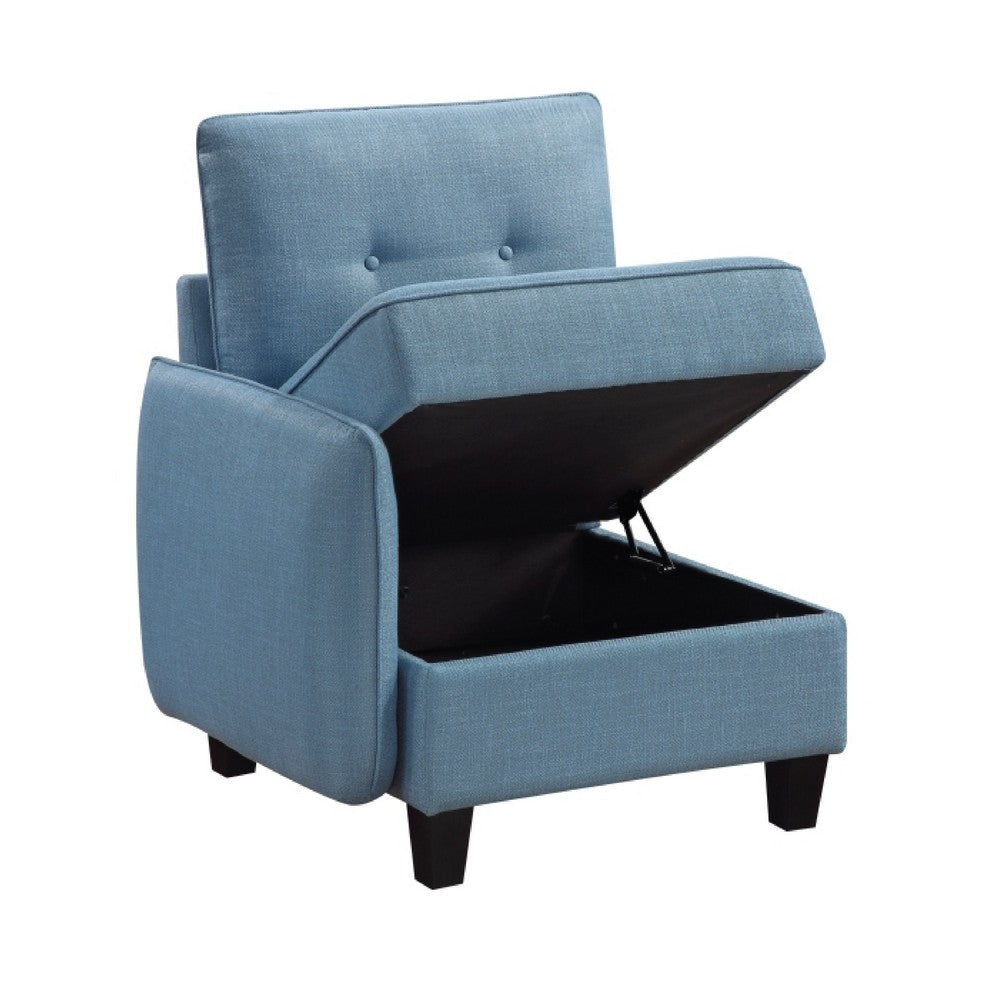 Gey Modular Single Armchair | Storage Seat | Button Tufted Blue Polyester