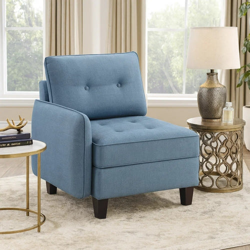 Gey Modular Single Armchair | Storage Seat | Button Tufted Blue Polyester