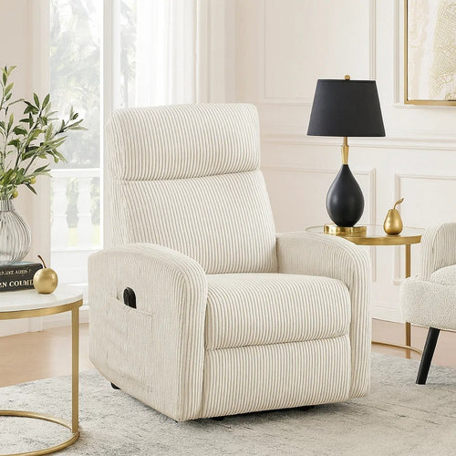 Pary Power Lift Chair | Armrests w Magazine Pocket | Beige Corduroy