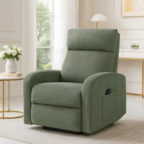 Pary Power Lift Chair | Armrests w Magazine Pocket | Green Corduroy