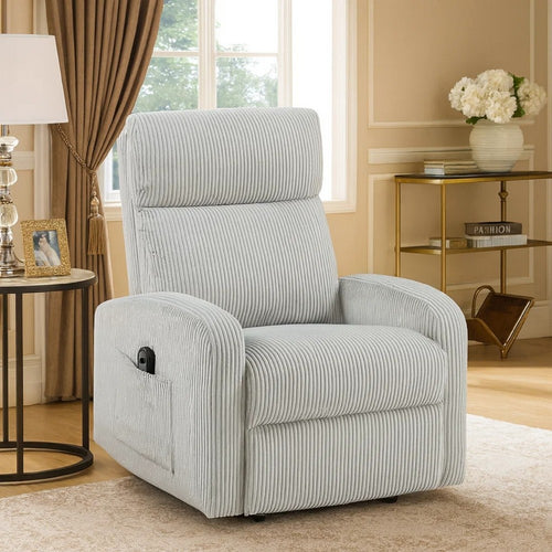 Pary Power Lift Chair | Armrests w Magazine Pocket | Light Gray Corduroy
