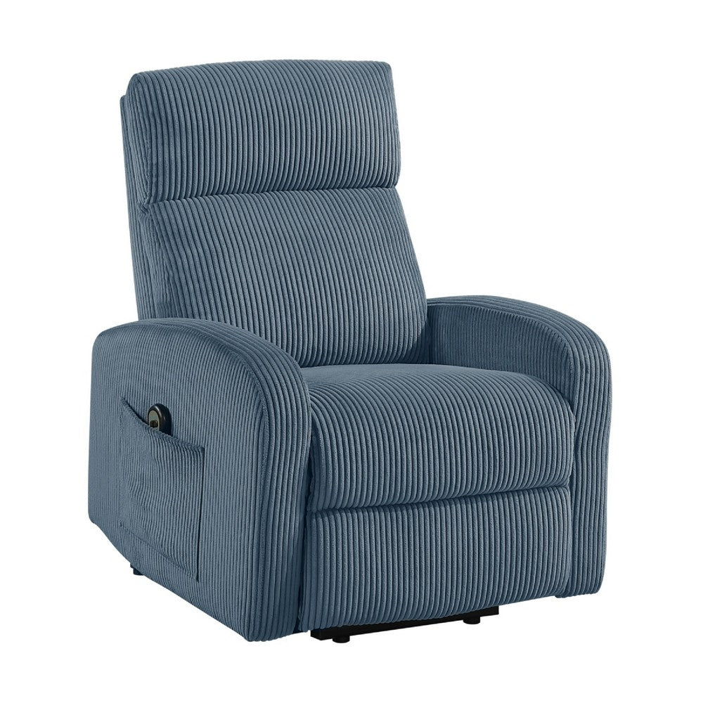 Pary Power Lift Chair | Armrests w Magazine Pocket | Blue Corduroy