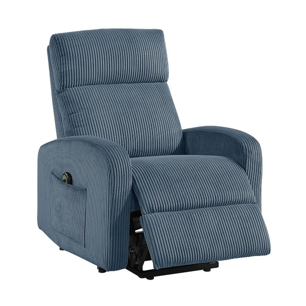 Pary Power Lift Chair | Armrests w Magazine Pocket | Blue Corduroy