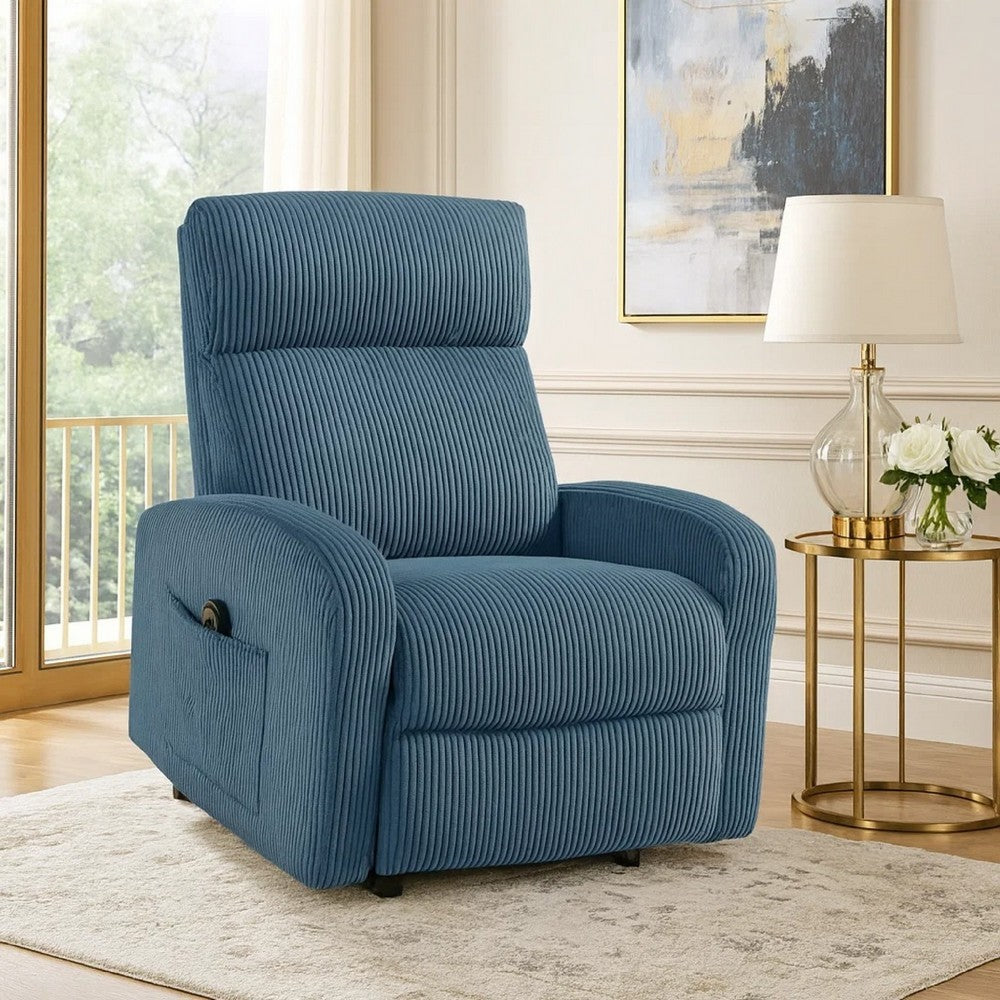 Pary Power Lift Chair | Armrests w Magazine Pocket | Blue Corduroy