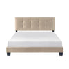 Viki Queen Platform Bed | Button Tufted | Light Brown Velvet Upholstery