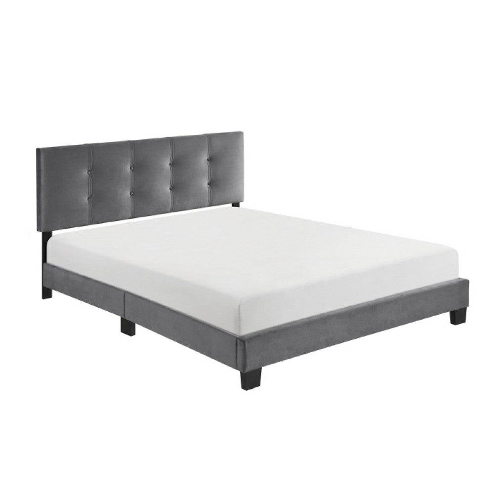 Viki Queen Platform Bed | Button Tufted | Dark Gray Velvet Upholstery