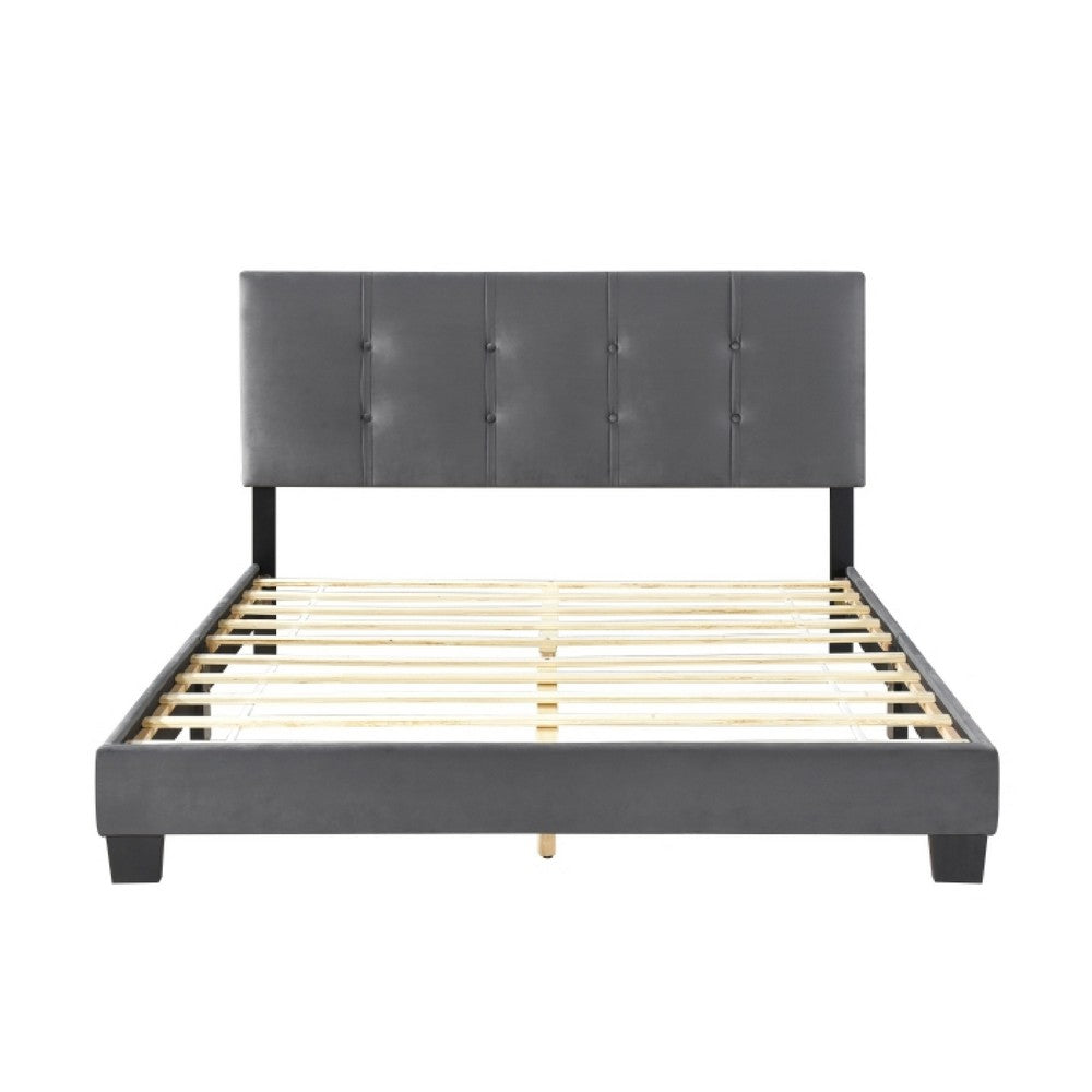 Viki Queen Platform Bed | Button Tufted | Dark Gray Velvet Upholstery