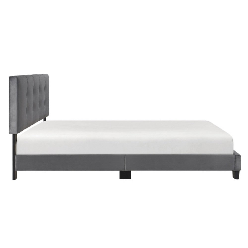 Viki Queen Platform Bed | Button Tufted | Dark Gray Velvet Upholstery
