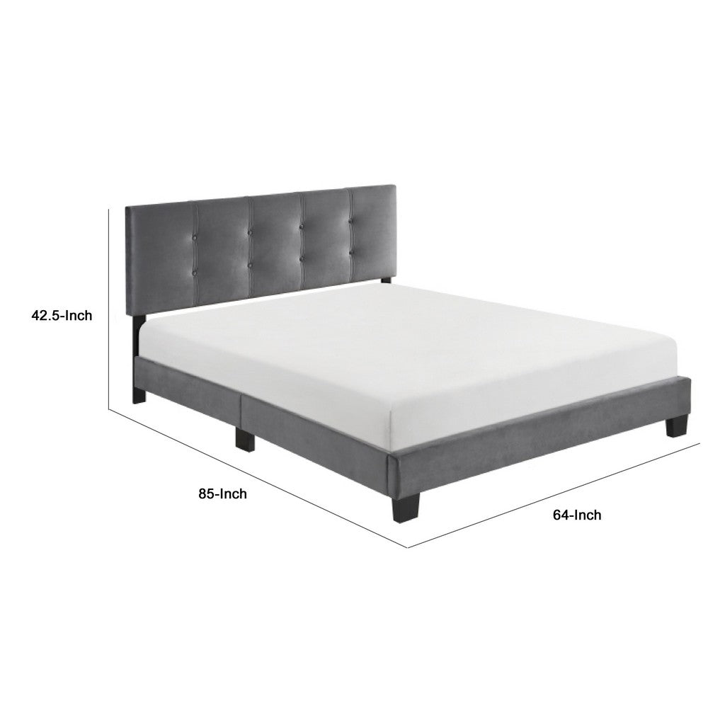 Viki Queen Platform Bed | Button Tufted | Dark Gray Velvet Upholstery