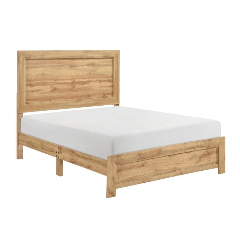 Eby Queen Size Bed | Panel Design | Natural Brown Melamine Laminate