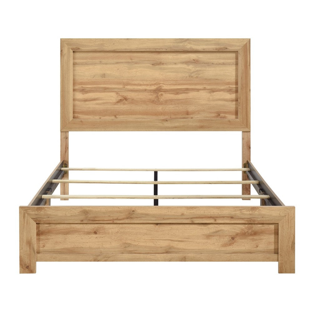 Eby Queen Size Bed | Panel Design | Natural Brown Melamine Laminate