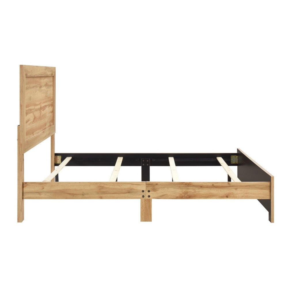 Eby Queen Size Bed | Panel Design | Natural Brown Melamine Laminate