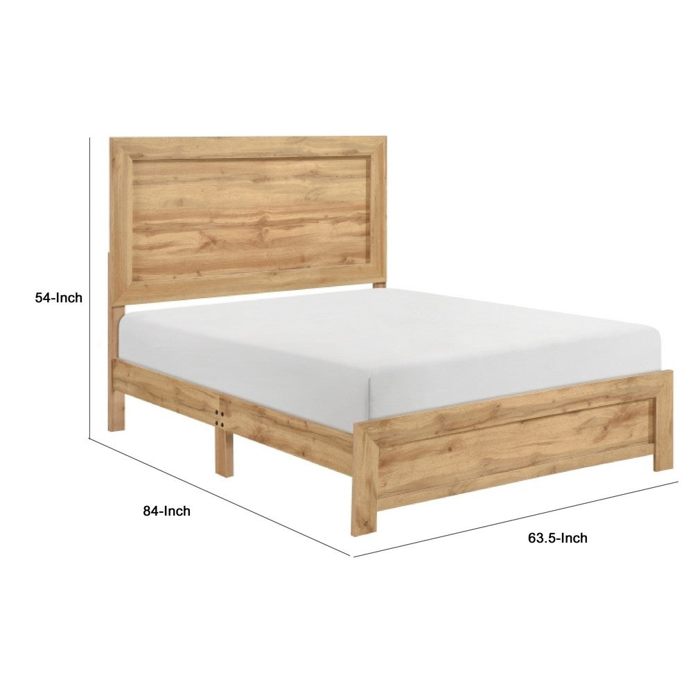 Eby Queen Size Bed | Panel Design | Natural Brown Melamine Laminate