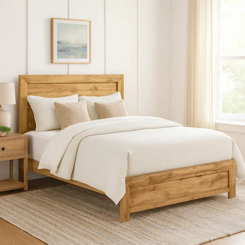 Eby California King Bed | Panel Design | Natural Brown Melamine Laminate