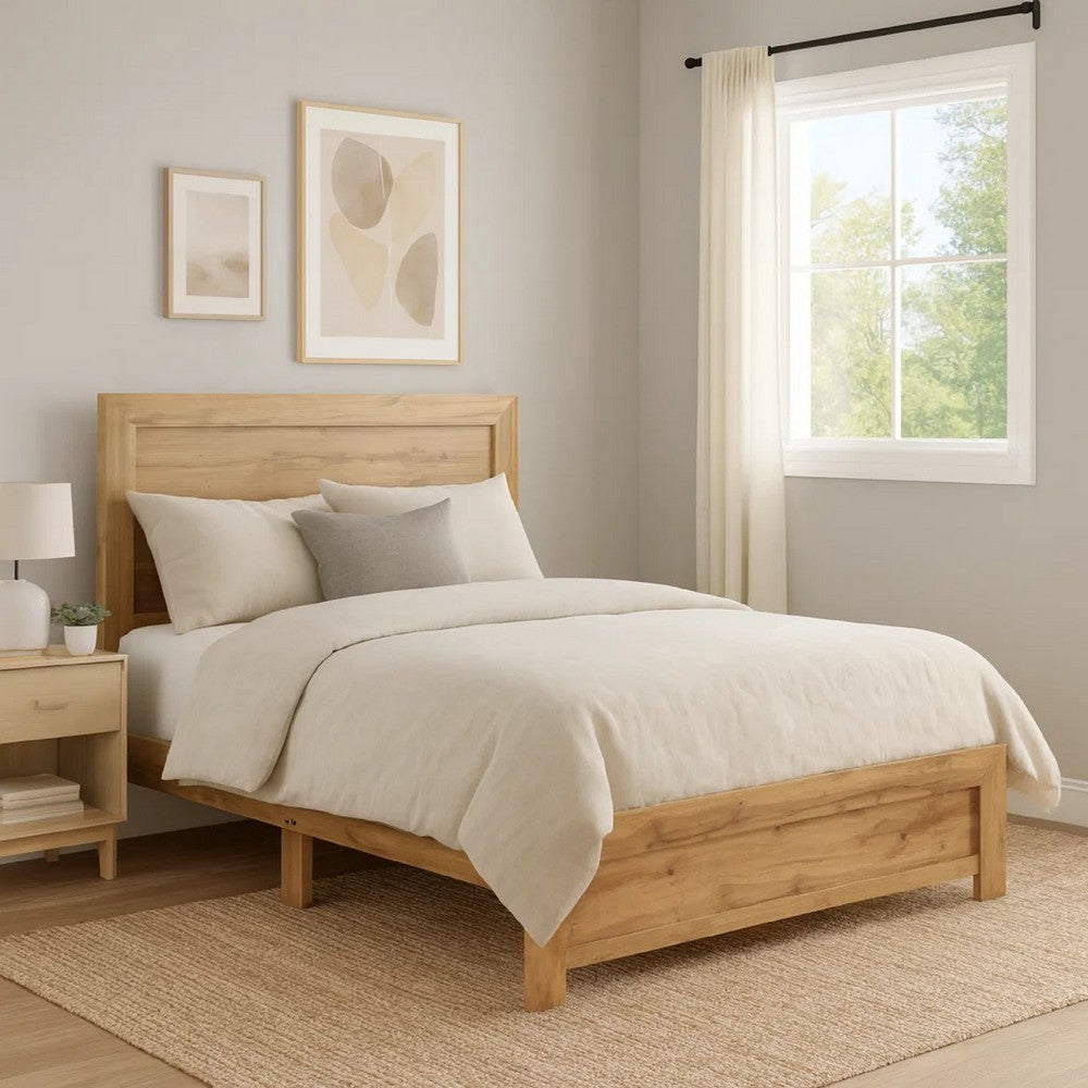 Eby King Size Bed | Panel Design | Natural Brown Melamine Laminate