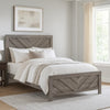 Eby Queen Size Bed | Modern Chevron Panel Design |Gray Veneer