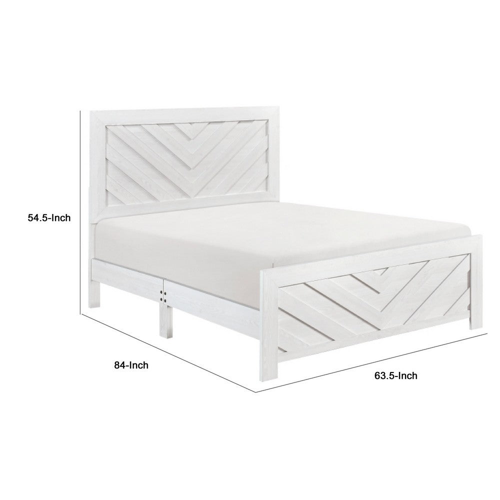 Eby Queen Size Bed | Modern Chevron Panel Design | White Veneer