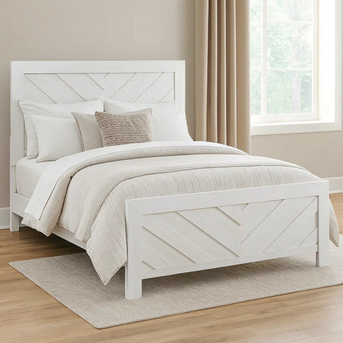 Eby California King Bed | Chevron Panel Design |White Veneer