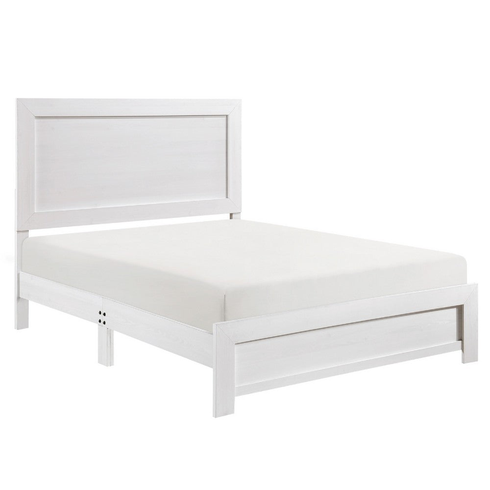 Eby Queen Size Bed | Modern Panel Design | 3D White Veneer & Wood